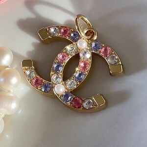 Gold Chanel Charm with Pink, Purple and Pearl Accents